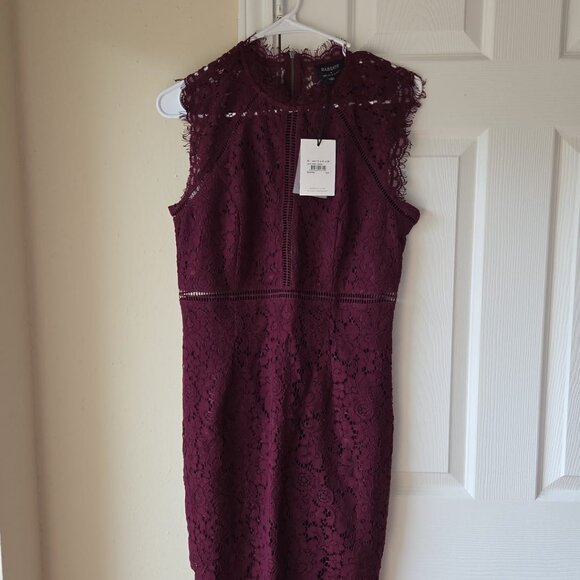 Bardot Dress‎ 6 Burgundy Lace Panel NWT Wine Knee Length - Picture 7 of 7